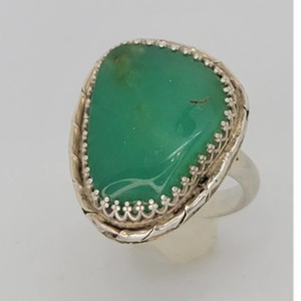 Early Jerry Roan researched Sterling Silver Green Turquoise Mens Ring sz 11.75